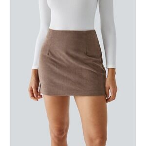 Halara Corduroy Mini Skirt High Waist A-Line Casual Everyday Skirt Brown Size L
